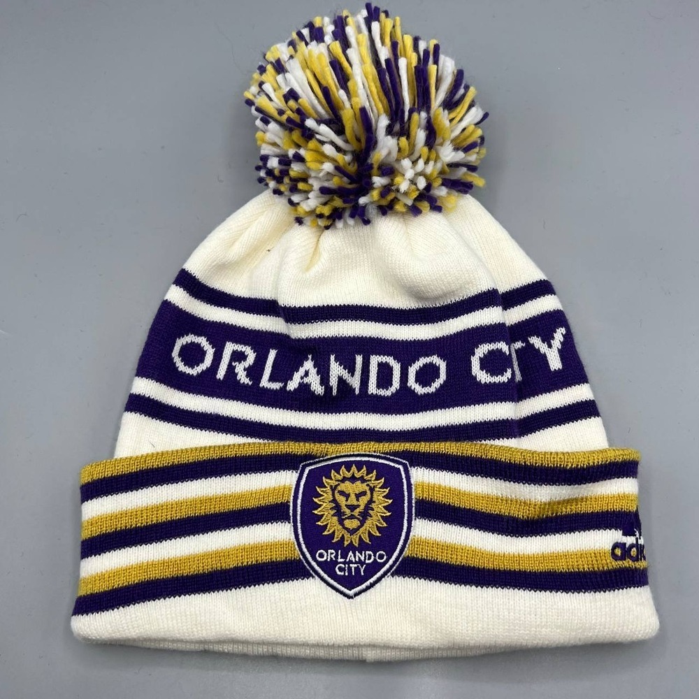 Orlando City Hat Men Beige Adidas MLS Cuffed Beanie Pom Pom Cap New Adult